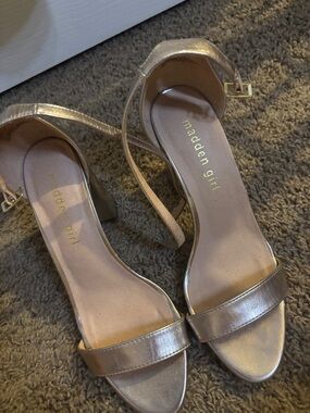 Madden Girl Rose Gold Ankle-Strap Block Heels